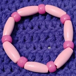 Pink Pony And Wood Beaded Bracelet